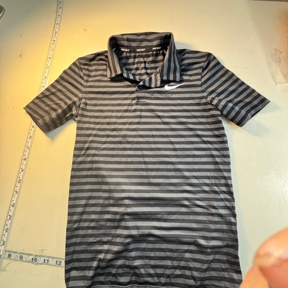 Nike Kids Polo Shirt in Black and Gray Stripes